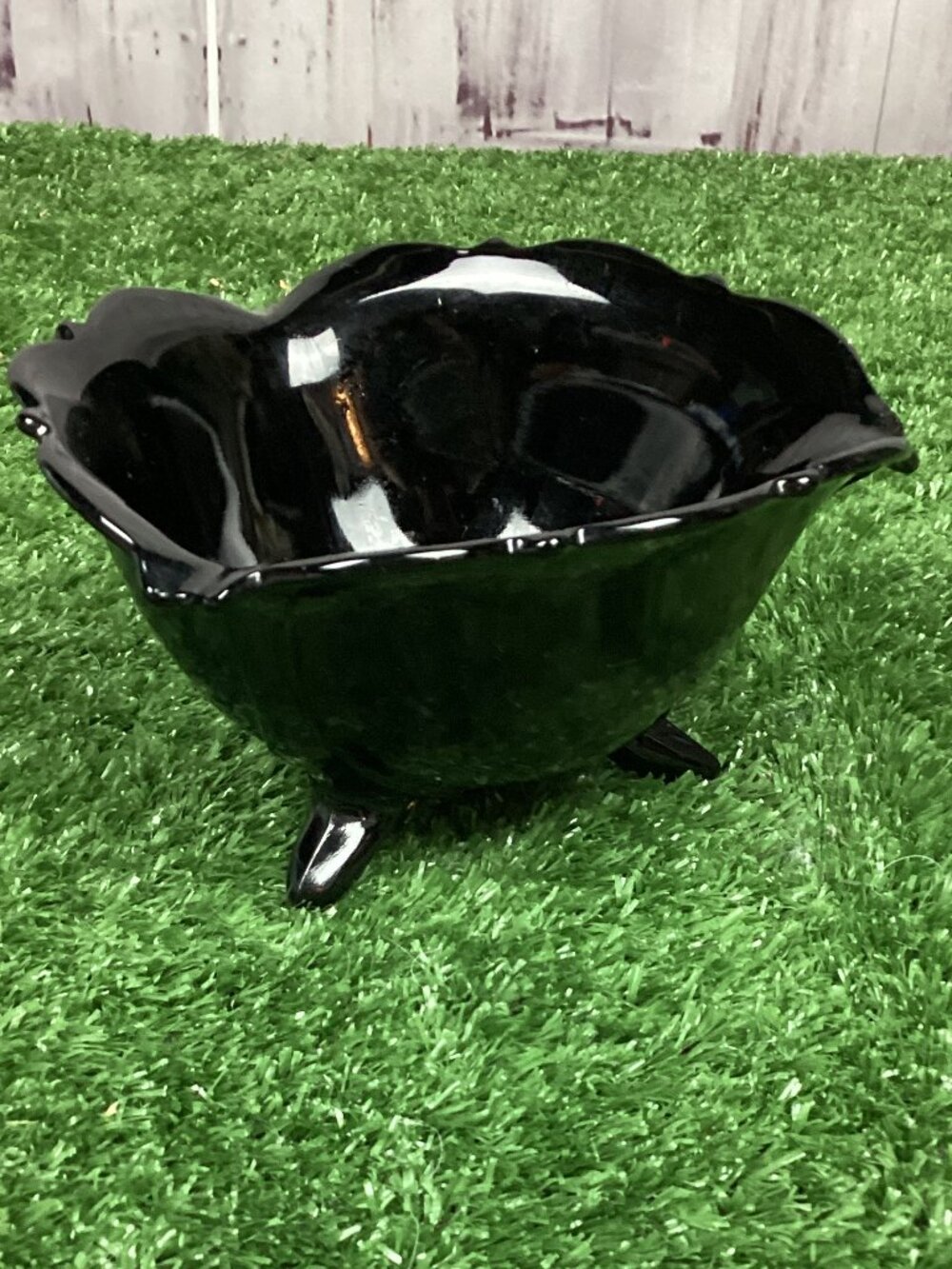 L.E. Smith Black Glass Footed Bowl Small